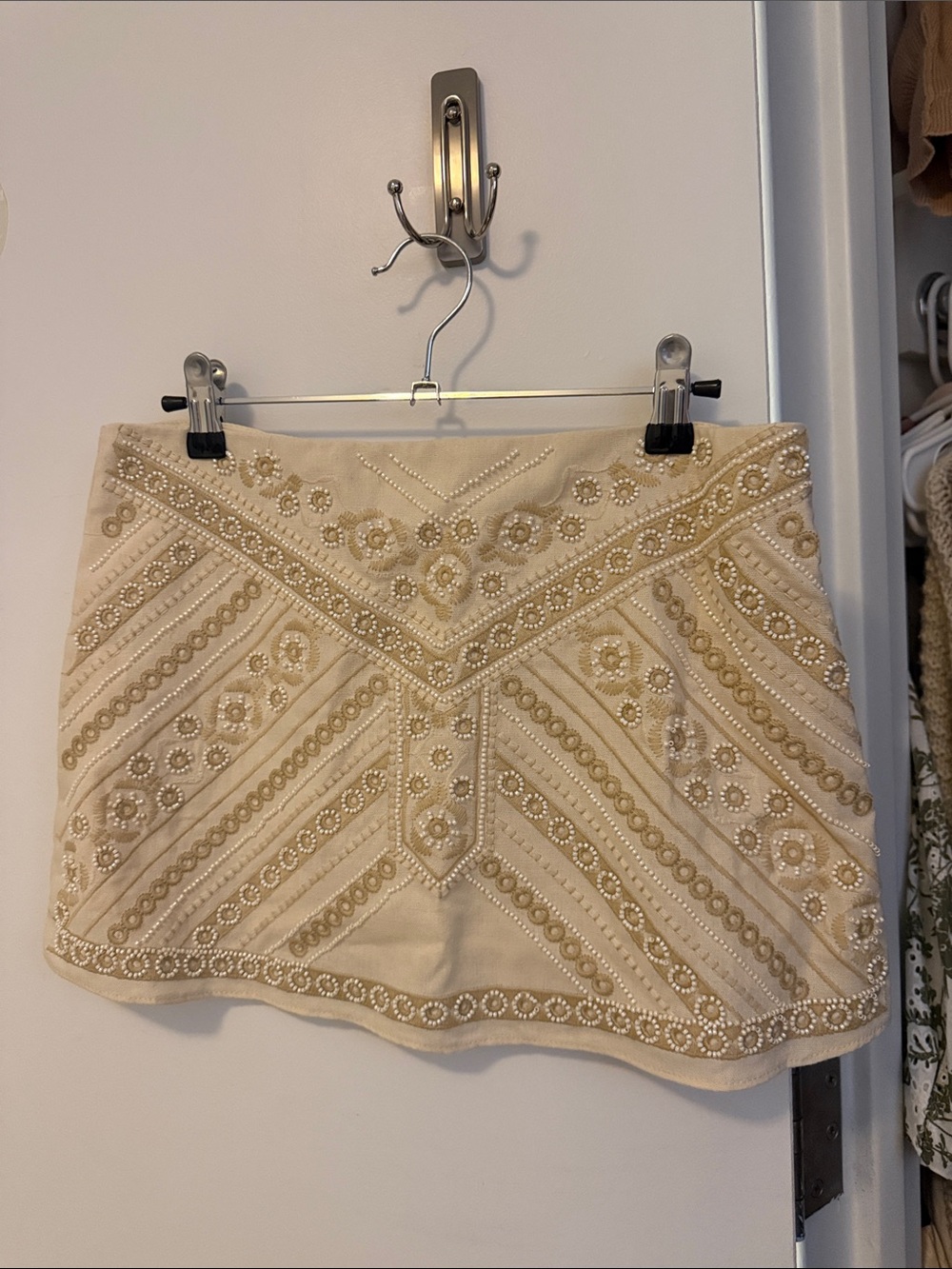 12th Tribe Cream Beaded Mini Skirt